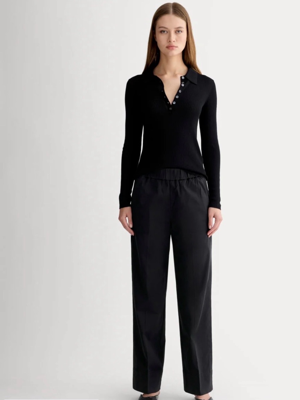 Everlane Black Elastic-Waist Wide Leg Pants